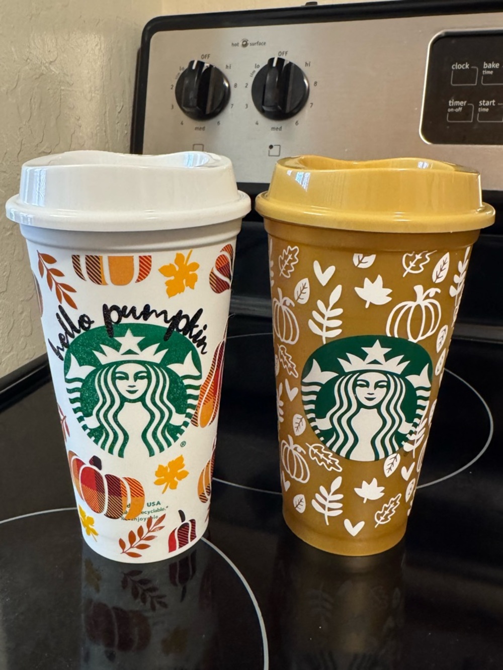 Starbucks Two Customized Fall Season Plastic Cups – 16 oz Grande Size